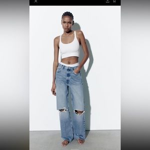 Zara Ripped High Rise TRF Wide Leg Jeans